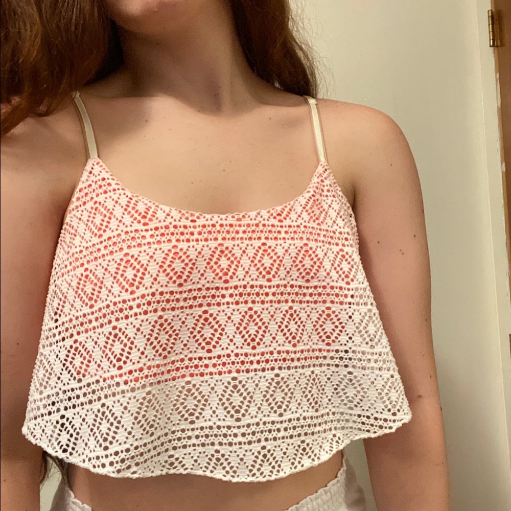 Tribal Neon coral cropped top